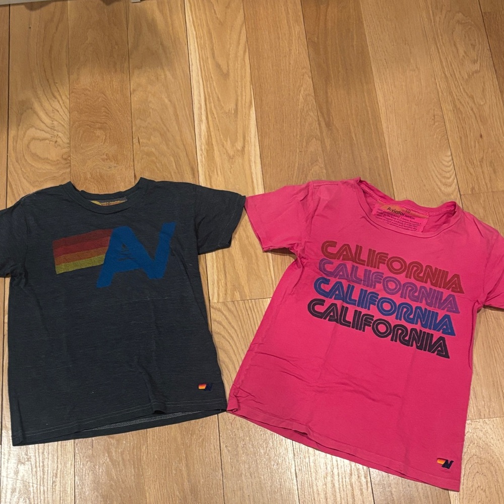 Two Aviator Nation Kids’ T-Shirts - Pink and Charcoal Grey